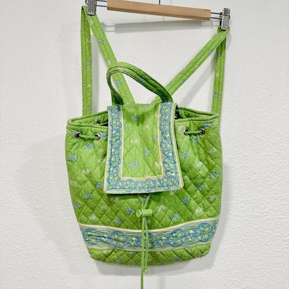 Americana by Sharif Backpack Purse Bag Green Paisley Quilted Fabric 13x13x6 EUC